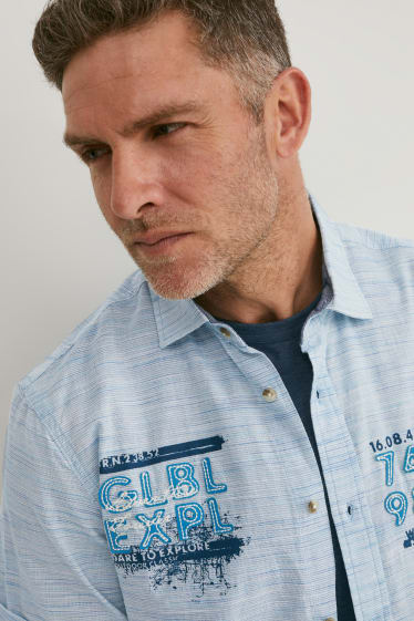 Men - Shirt - regular fit - kent collar - light blue-melange