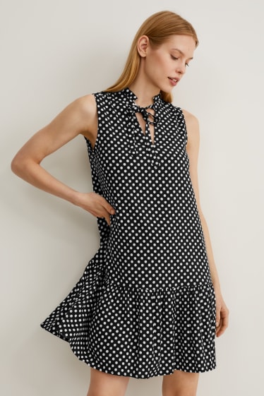 Women - A-line dress - polka dot - black / white