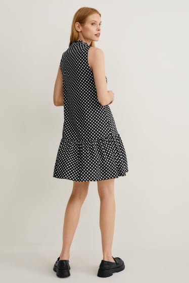 Women - A-line dress - polka dot - black / white