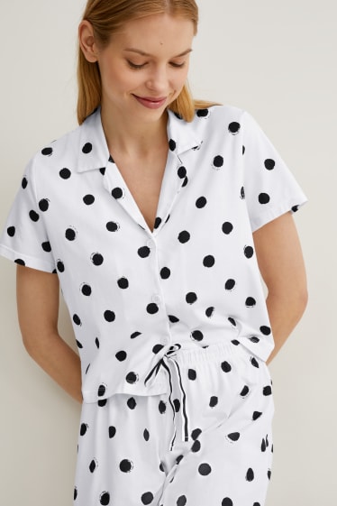 Damen - Shorty-Pyjama - gepunktet - weiß
