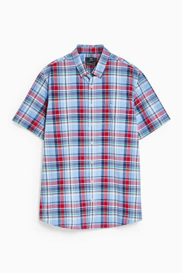 Herren - Businesshemd - Regular Fit - Button-down - bügelleicht - rot / dunkelblau