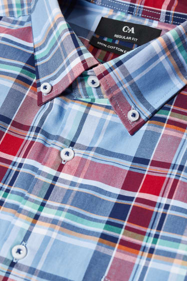 Men - Business shirt - regular fit - button-down collar - easy-iron - red / dark blue