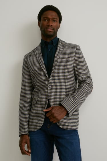 Mężczyźni - Marynarka modułowa z owczej wełny - slim fit - w kratę - beżowy