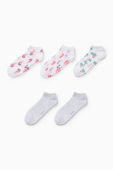 Women - Multipack of 5 - trainer socks with motif - holiday - white