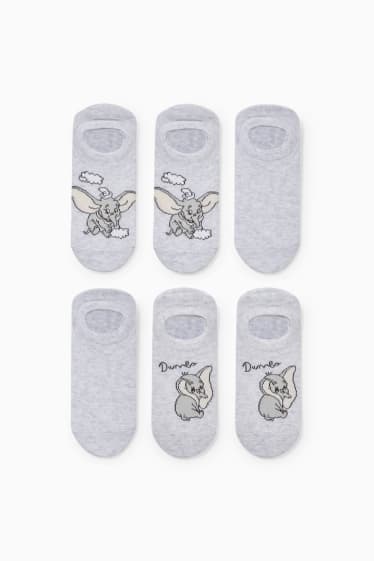 Dámské - Multipack 6 ks - nízké ponožky s motivem - Dumbo - světle šedá-žíhaná