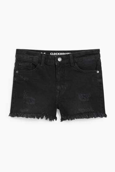 Dámské - CLOCKHOUSE - džínové šortky - high waist - LYCRA® - džíny - tmavošedé