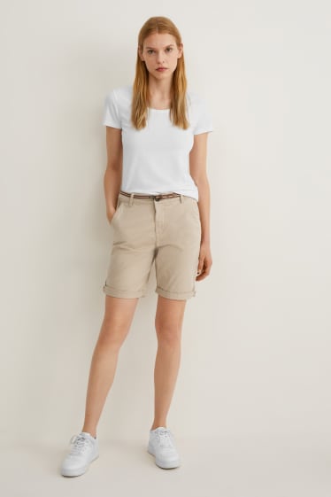 Women - Shorts with belt - taupe