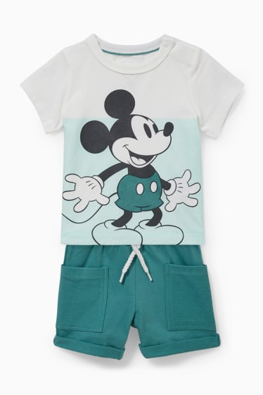 Bébés - Mickey Mouse - ensemble - T-shirt et short en molleton pour bébé - blanc