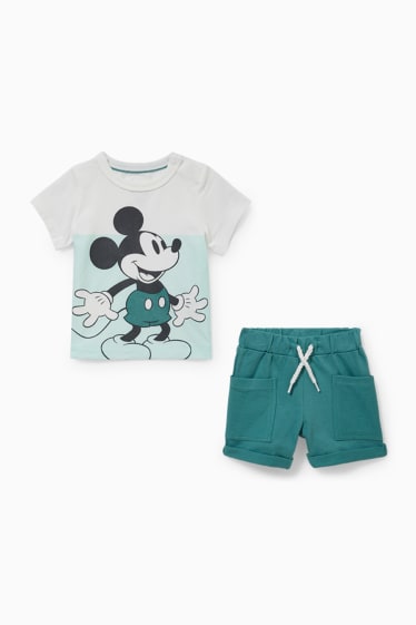 Bébés - Mickey Mouse - ensemble - T-shirt et short en molleton pour bébé - blanc