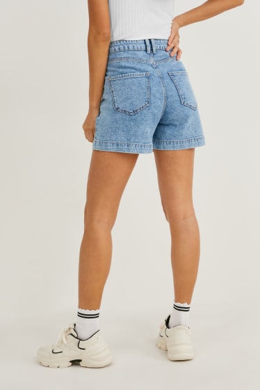 Women - Denim shorts - high waist - denim-light blue