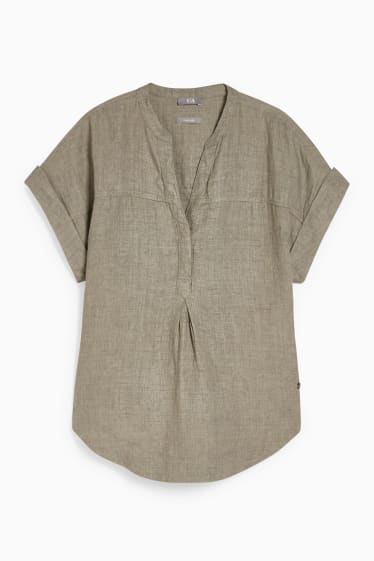 Women - Linen blouse - khaki