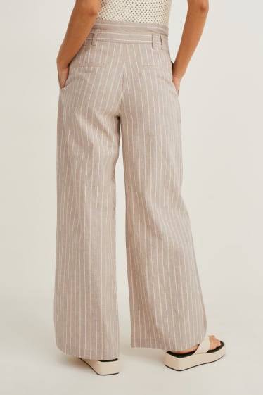 Women - Trousers - high waist - wide leg - linen blend - striped - beige