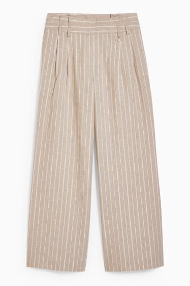 Women - Trousers - high waist - wide leg - linen blend - striped - beige