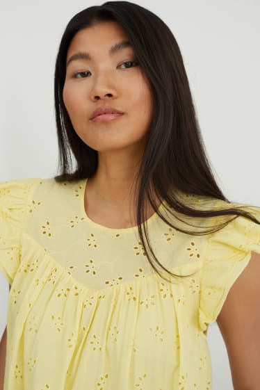 Femei - Bluză - brodată - galben deschis