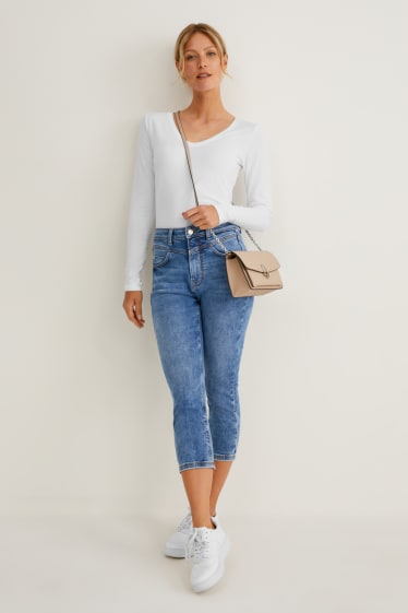 Femmes - Jean corsaire - high waist - jean bleu