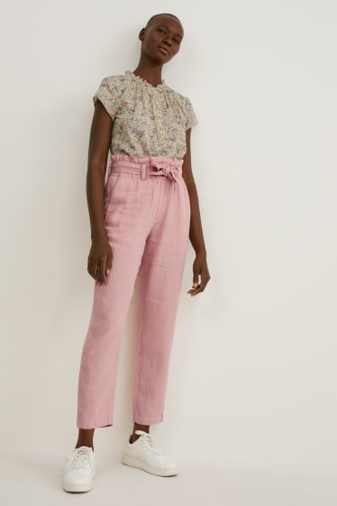 Donna - Pantaloni di lino - relaxed fit - rosa