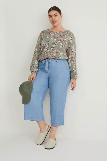 Women - Blouse - floral - khaki