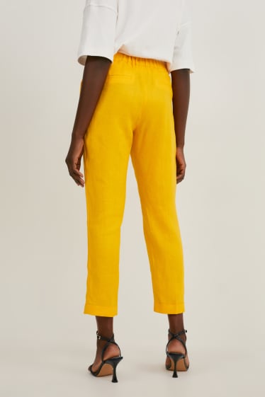 Women - Linen trousers - slim fit - yellow