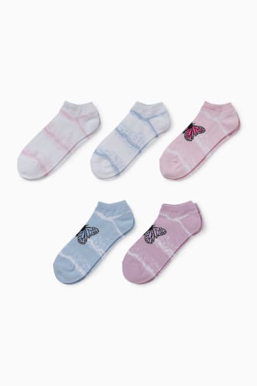 Children - Multipack of 5 - butterfly - trainer socks with motif - rose