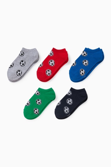 Bambini - Confezione da 5 - calcio - calzini corti con motivo - blu scuro