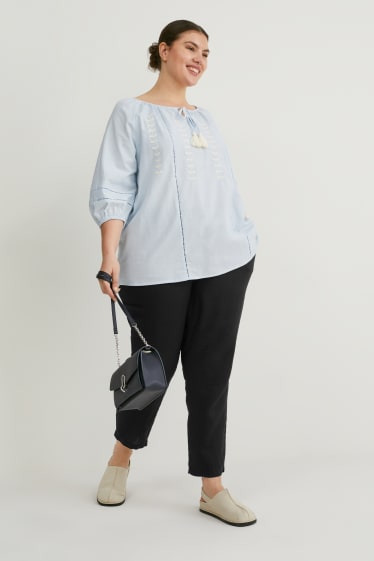 Women - Linen trousers - tapered fit - black