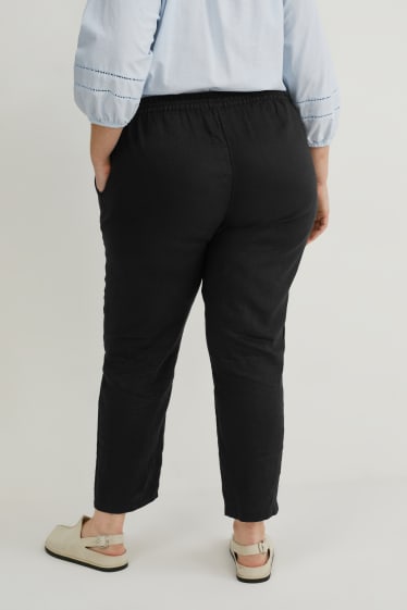 Women - Linen trousers - tapered fit - black