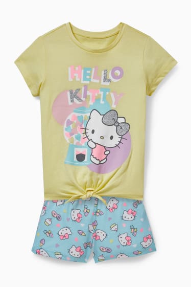Bambini - Hello Kitty - pigiama con pantaloncini corti - 2 pezzi - effetto brillante - giallo chiaro