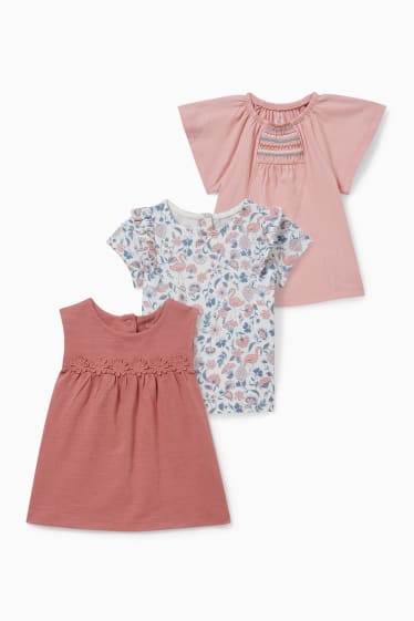 Miminka - Multipack 3 ks - 2 trička s krátkým rukávem pro miminka a top pro miminka - tmavě růžová