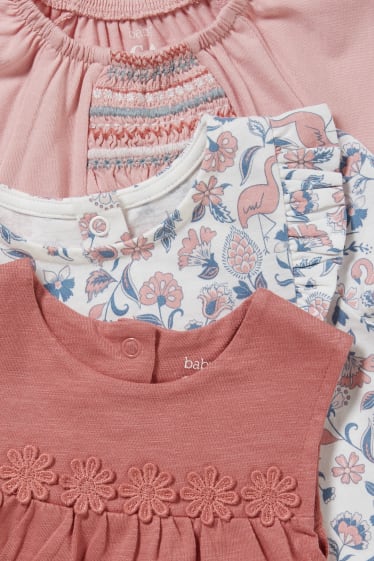Babys - Set van 3 - 2 baby-T-shirts en baby-topje - donker rose