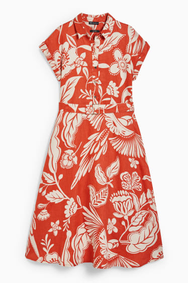 Women - Linen dress - floral - red