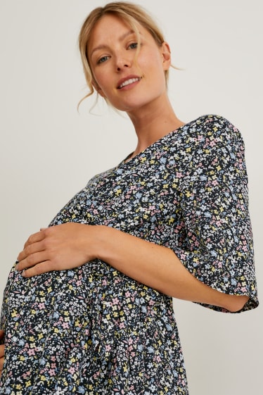 Dona - Vestit de lactància - de flors - blau fosc
