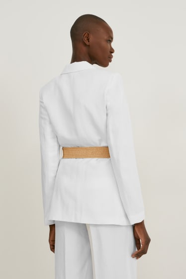 Donna - Blazer con spalle imbottite e cintura - misto lino - bianco