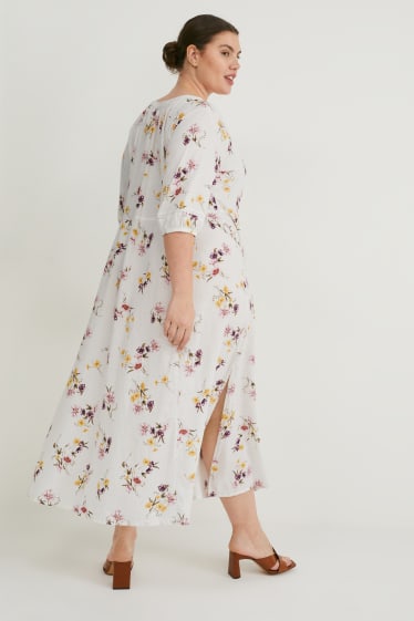 Femmes - Robe - mélange de lin - à fleurs - blanc