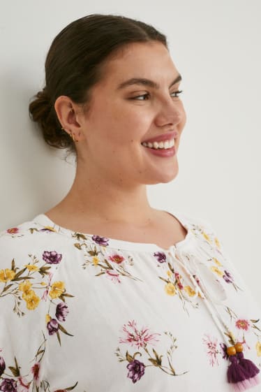 Women - Dress - linen blend - floral - white
