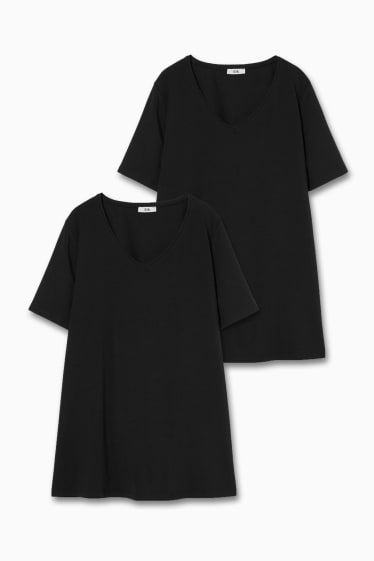 Dames - Set van 2 - T-shirts - zwart