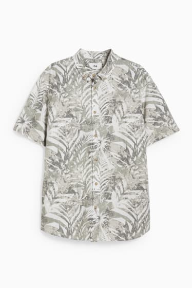 Men - Shirt - regular fit - button-down collar - linen blend - cremewhite