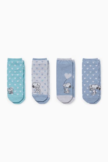 Donna - Confezione da 4 - calzini corti con motivo - Peanuts - grigio chiaro melange