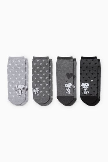 Femmes - Lot de 4 paires - chaussettes de sport avec motif - Peanuts - gris clair chiné