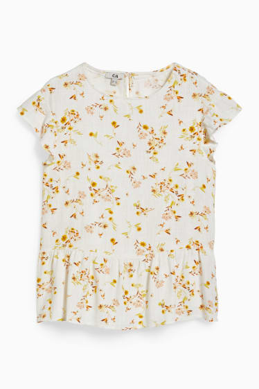 Donna - Blusa - a fiori - bianco