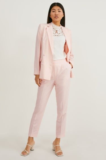 Donna - Pantaloni - slim fit - a quadretti - bianco / rosa
