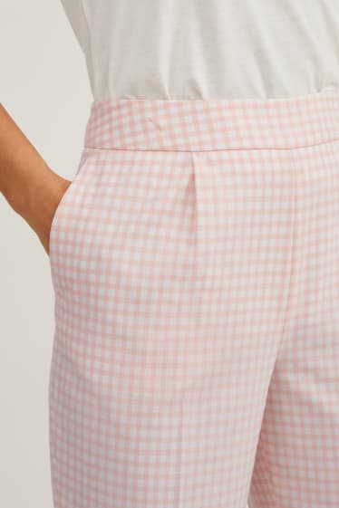 Donna - Pantaloni - slim fit - a quadretti - bianco / rosa