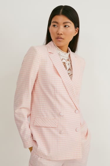 Women - Blazer with shoulder pads - check - white / rose