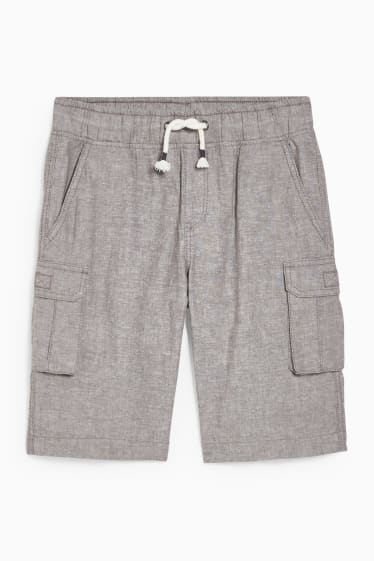 Children - Cargo shorts - genderneutral - linen blend - gray-melange