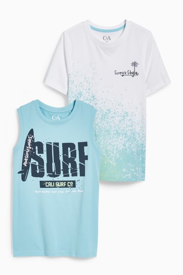 Children - Multipack of 2 - short sleeve T-shirt and top - light turquoise