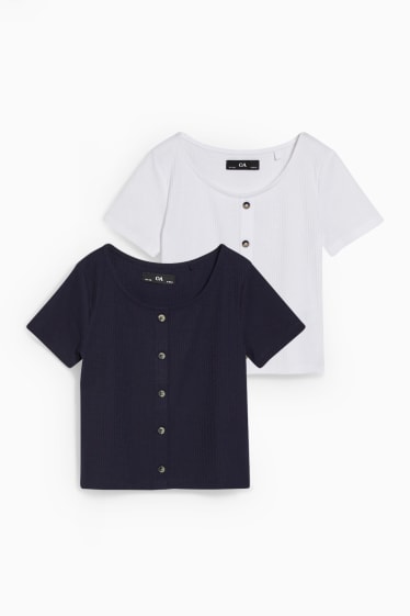 Niños - Pack de 2 - camisetas de manga corta - azul oscuro / blanco