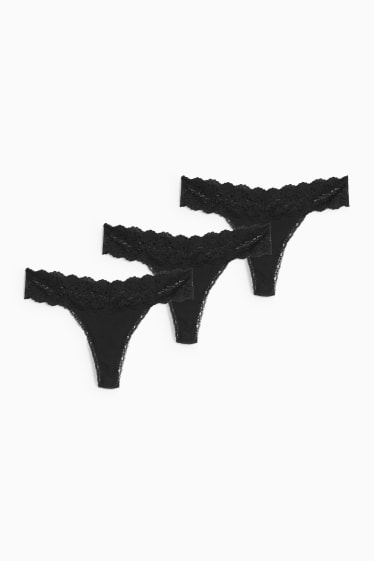 Femmes - Lot de 3 - strings - noir