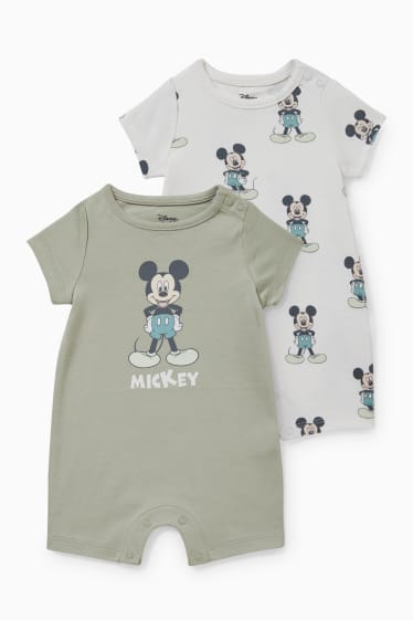 Babys - Set van 2 - Mickey Mouse - babypyjama - lichtgroen