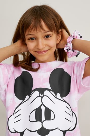 Dětské - Mickey Mouse - souprava - tričko s krátkým rukávem a scrunchie gumička do vlasů - 2dílná - růžová
