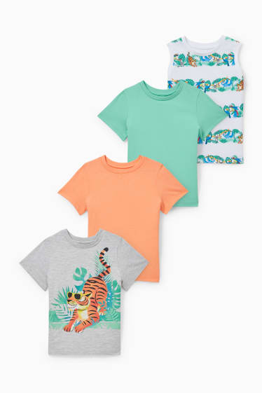 Kinderen - Set - 3 T-shirts en hemdje - licht grijs-mix