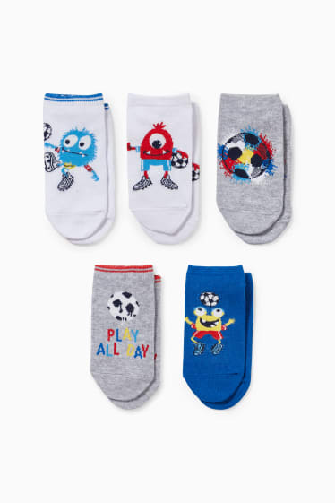 Children - Multipack of 5 - football - trainer socks with motif - white